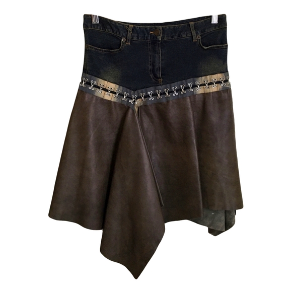 Plein Sud Dresses & Skirts - Plein Sud Vintage Lambskin Denim Asymmetric Skirt